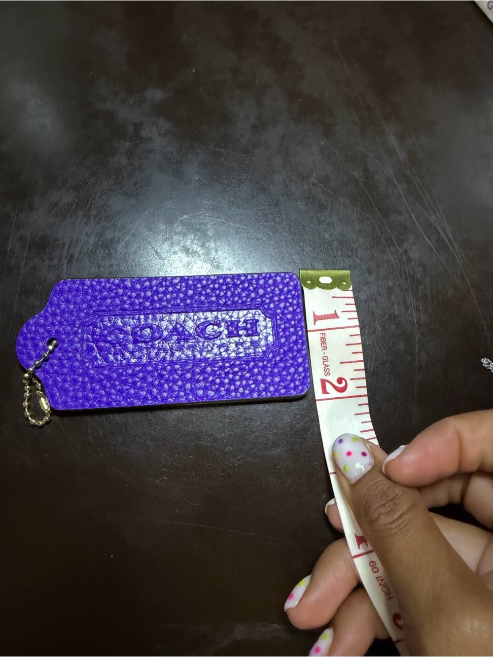 Coach Purple Pebbled Leather Key Tag with Chain Charm